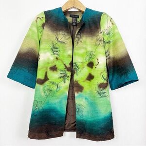 SilkLand‎ Green and Blue Long Blazer Jacket with Artistic Gradient Size Small